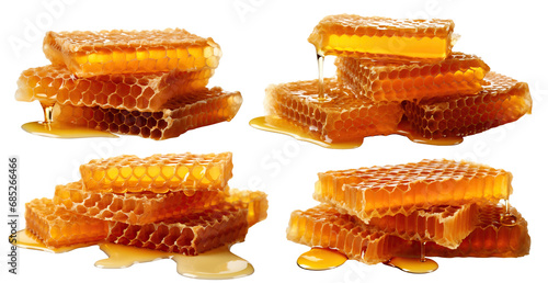 Set of stacks of sweet dripping honeycombs, cut out photo