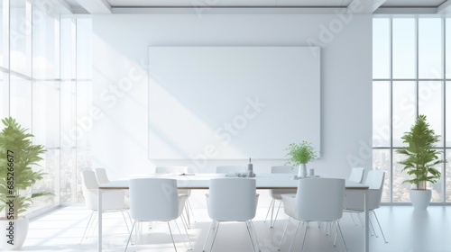 Blurry of Interior conference room for brainstorming and meeting Office, with white projector board. photo