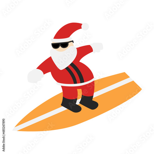 cartoon santa claus with sunglasses in a surfboard