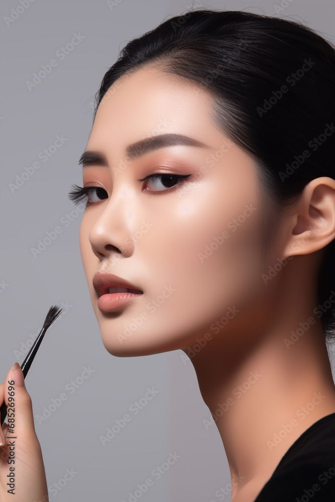 Photography portrait asian Girls Model Use Eye Brush to brush her eye. You can use it in your advertising or other high quality prints.