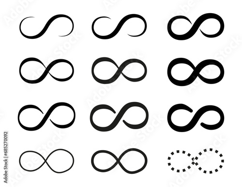 Infinity set in abstract style. Round logo. Future concept. Infinity flat symbol vector set on white background. Vector illustration