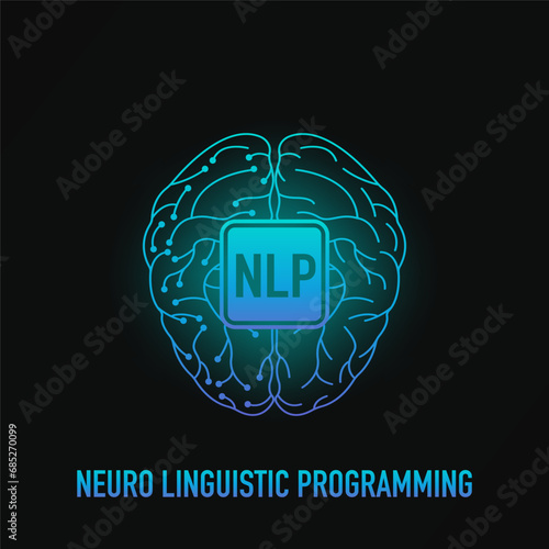 NLP or Neuro linguistic programming concept. Personal development processing. Head Brain NLP Icon Vector. Natural Language Processing Sign. Vector illustration