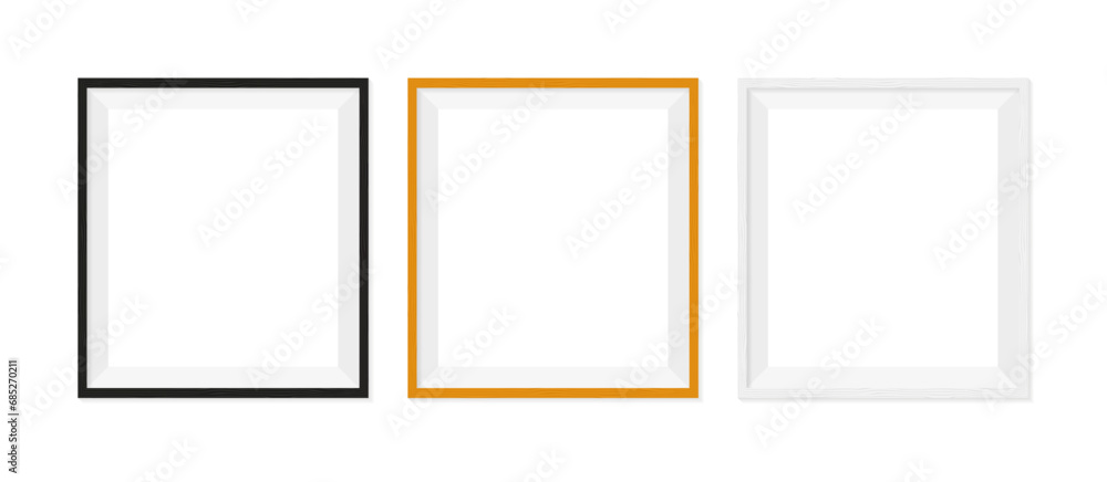 Vector Realistic wood picture frame mockup template with shadow on transparent background. Mockup for poster, banner, photo gallery, painting, presentation. Vector illustration Vector Realistic wood picture frame mockup template with shadow on transparent background. Mockup for poster, banner, photo gallery, painting, presentation. Vector illustration