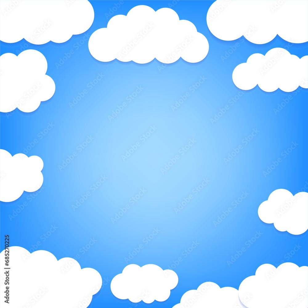Illustration of beautiful fluffy empty clouds on blue background vector. Isolated on blue background. Vector illustration Illustration of beautiful fluffy empty clouds on blue background vector. Isolated on blue background. Vector illustration