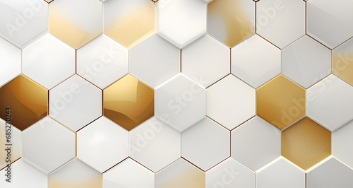 Abstract white hexagons background with gold generativ ai © Jan