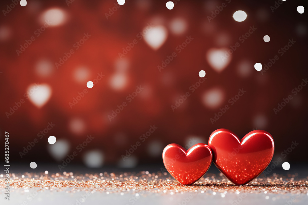 Beautiful background for a Valentine's Day card with red hearts. Generative Ai.