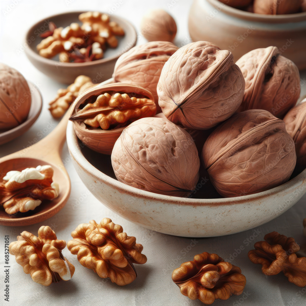 Close up walnuts isolated on white background. ai generative Close up walnuts isolated on white background. ai generative