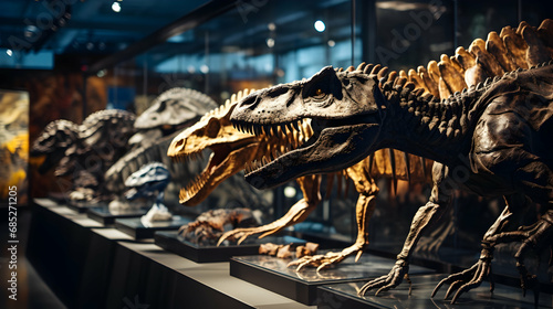 Skeletons and skulls of dinosaurs. Exhibition on prehistoric bones on dinosaurs,Generated with AI. © moez