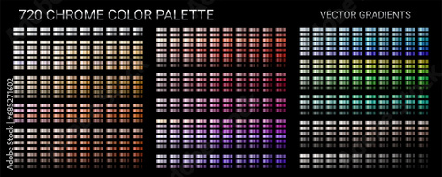 Chrome metal gradients. Color palette vector. Colorful shiny gradients. Silver, gold, bronze, chrome, holographic textures collection. Metallic glossy surface background vector design