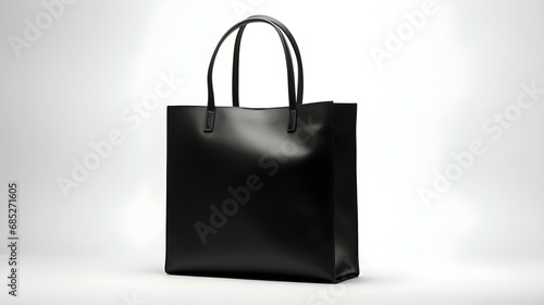 Black Shopping Bag on a white Background with Copy Space. Template for Sales and Auctions
