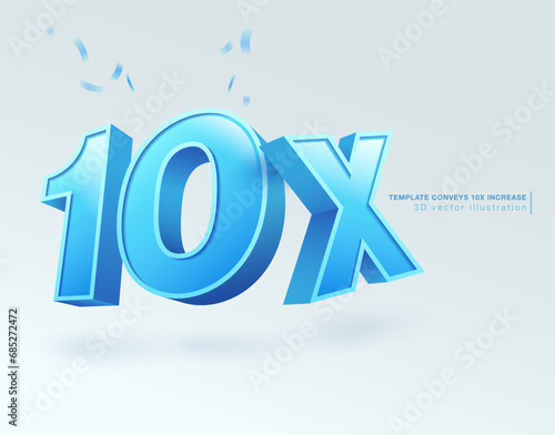 10x blue number symbols. 3D vector illustration template. Isolated on white background.