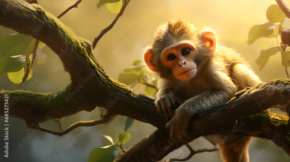 Fototapeta premium Little monkey on the tree