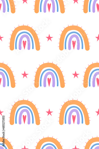 Scandinavian rainbow seamless pattern background. Nursery rainbow background