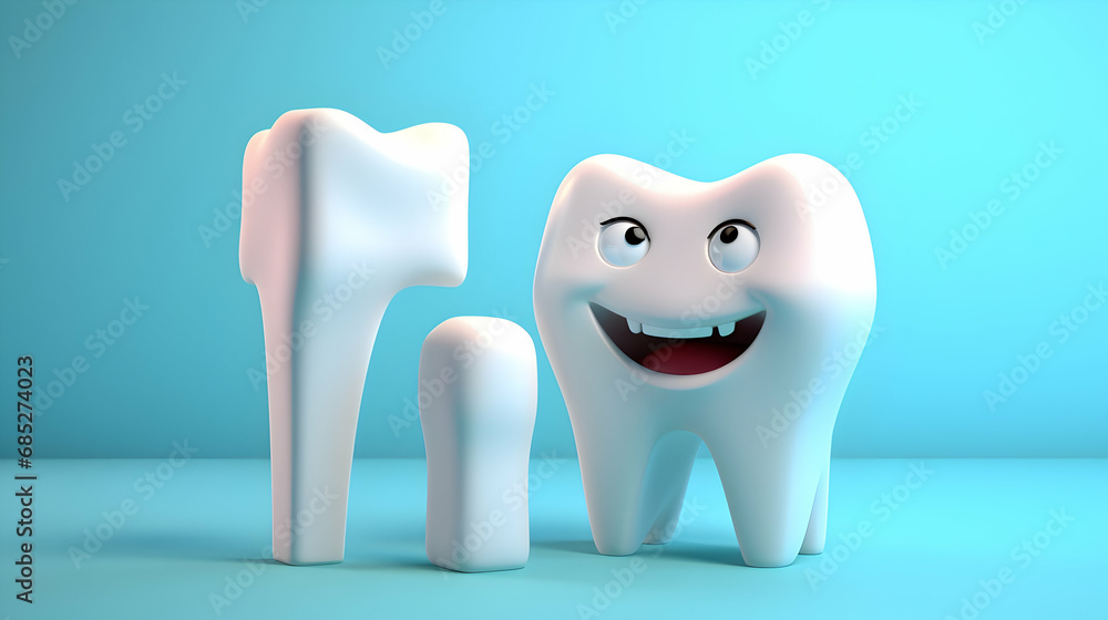 Tooth with tooth paste and toothbrush on blue background,Generative Ai. Tooth with tooth paste and toothbrush on blue background,Generative Ai.