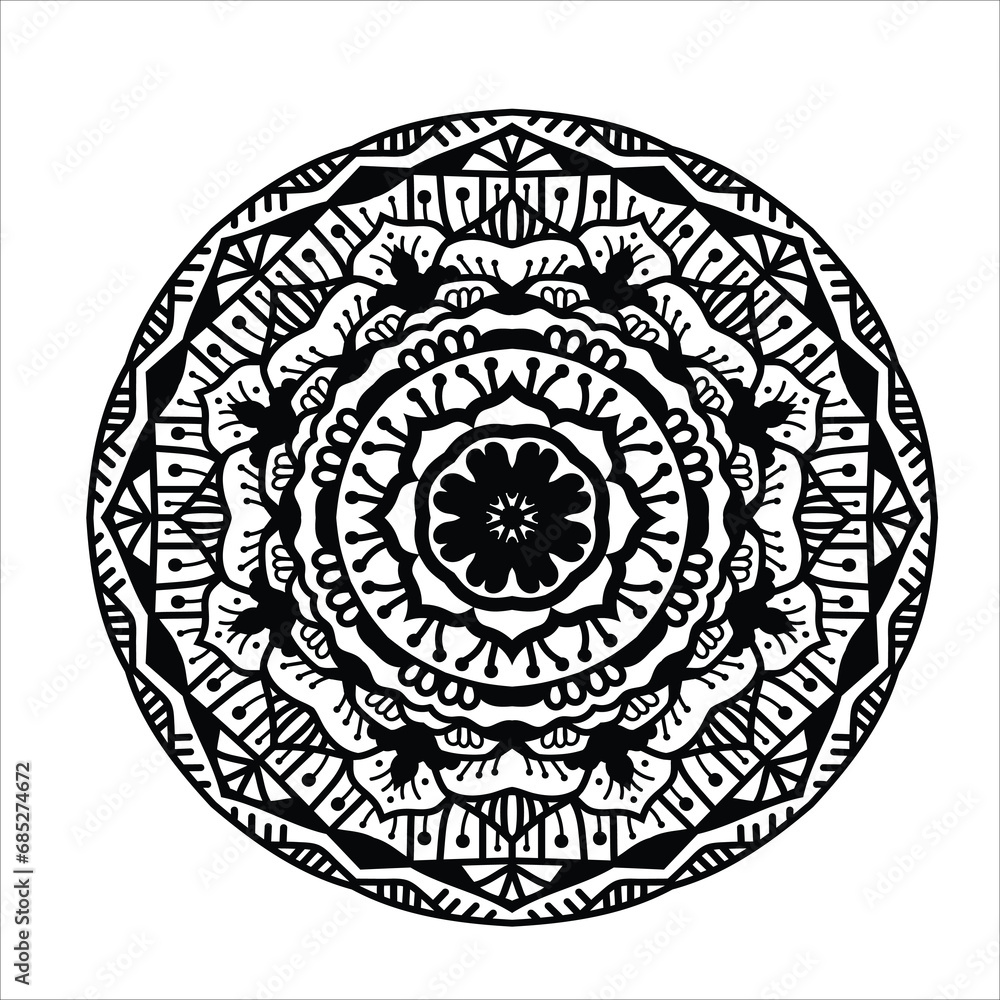 Round Ornament mandala. Vintage decorative elements. folk art bohemian style, ethnic mandala, Islam, Arabic, Indian, ottoman motifs. Perfect for printing on fabric or paper