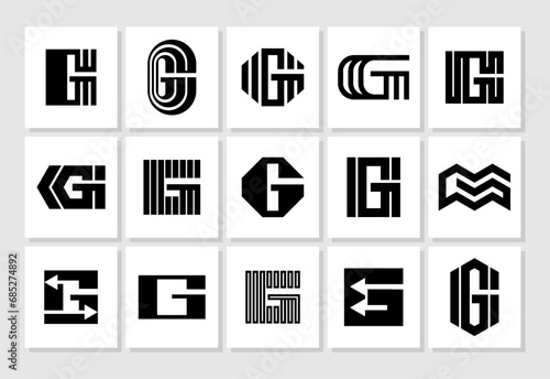 Collection of modern flat line shape letter G logo design
