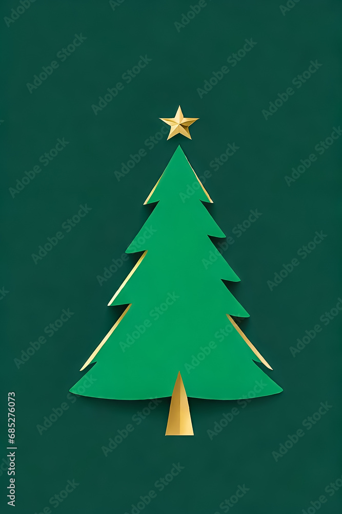 Paper Christmas Tree on Green Background