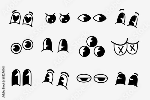 Retro cartoon funny eyes. Groovy vintage 30s 60s 70s eyes with various emotions