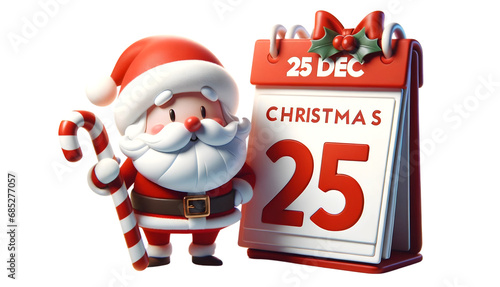 Christmas Calendar 25 December with Santa claus on transparent background