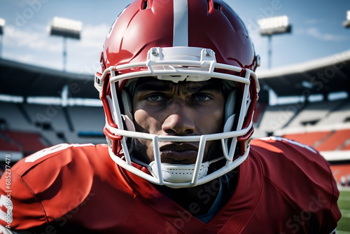 American football player at stadium. African american athlete