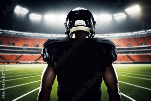 Rear view of an american football player on night stadium