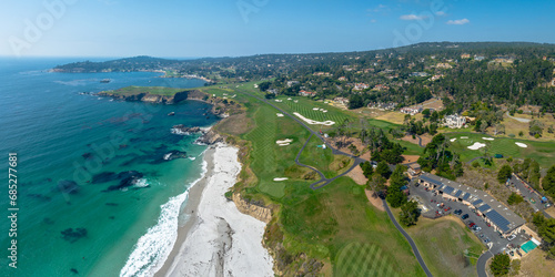 panoramic drone view of Pebble Beach, California