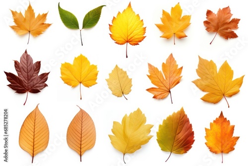 Set and collection of beautiful autumn leaves isolated on white background