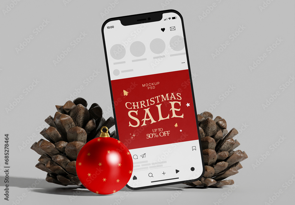 Christmas Phone with Decorations Mockup Stock Template | Adobe Stock