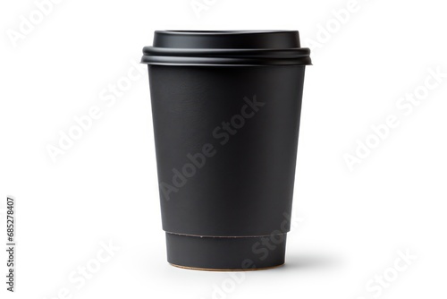 Takeaway black paper coffee cup with sleeve isolated on white background photo