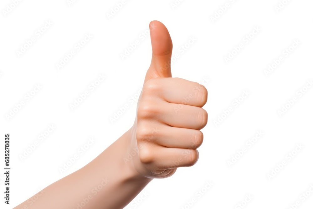 Woman hand shows the Ok sign isolated on white background