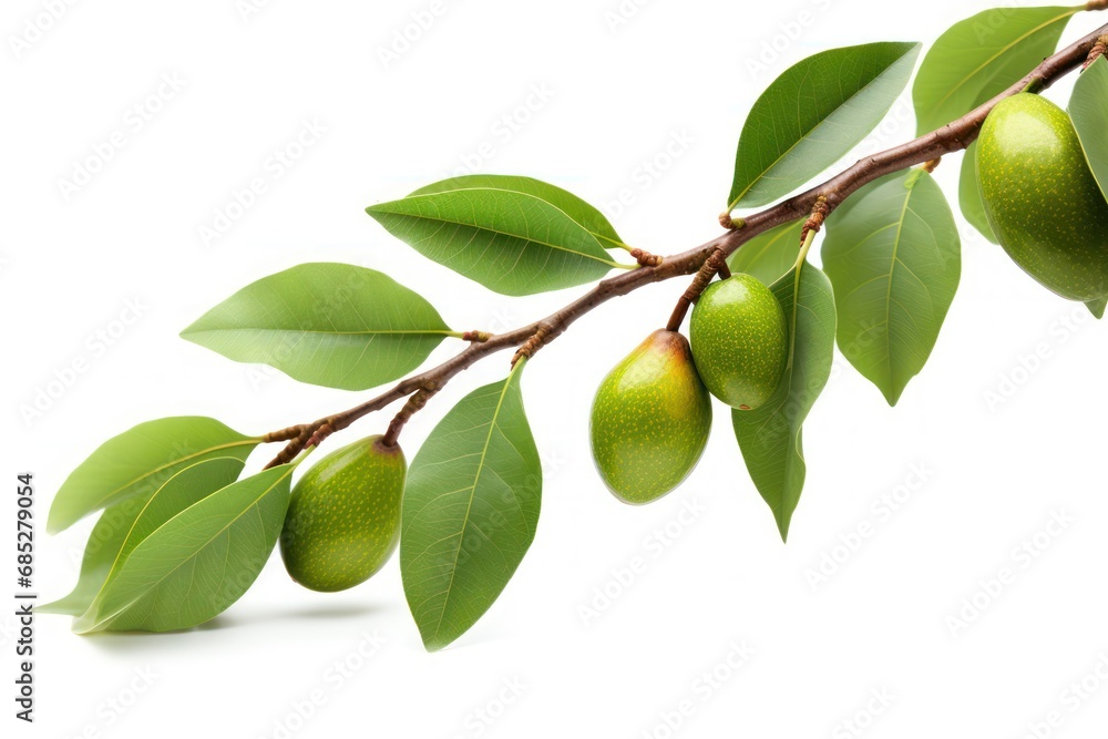 Branch of avocado tree isolated on white background.