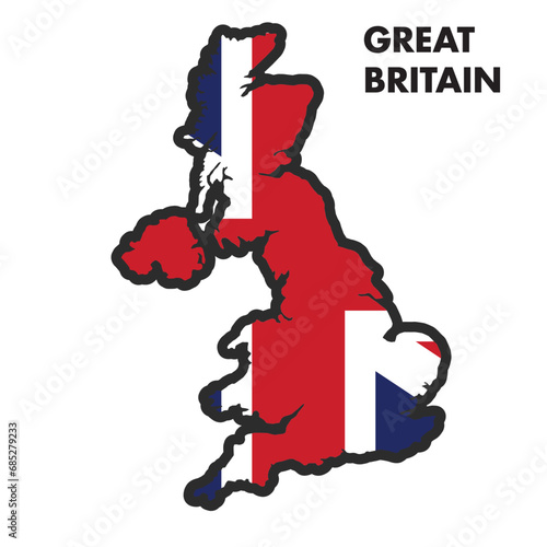 Isolated map of the United Kingdom with its flag Vector photo