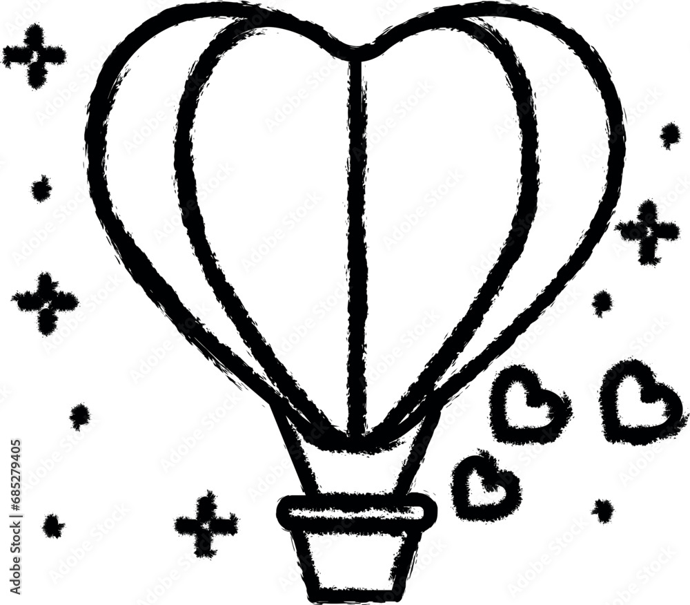 Air balloon, heart icon grunge style vector Air balloon, heart icon grunge style vector