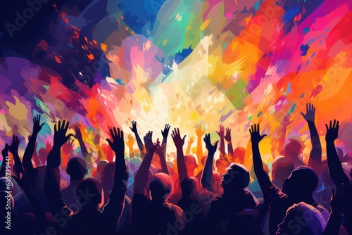 WeCulture A colorful illustration of people raising their hands in a crowd