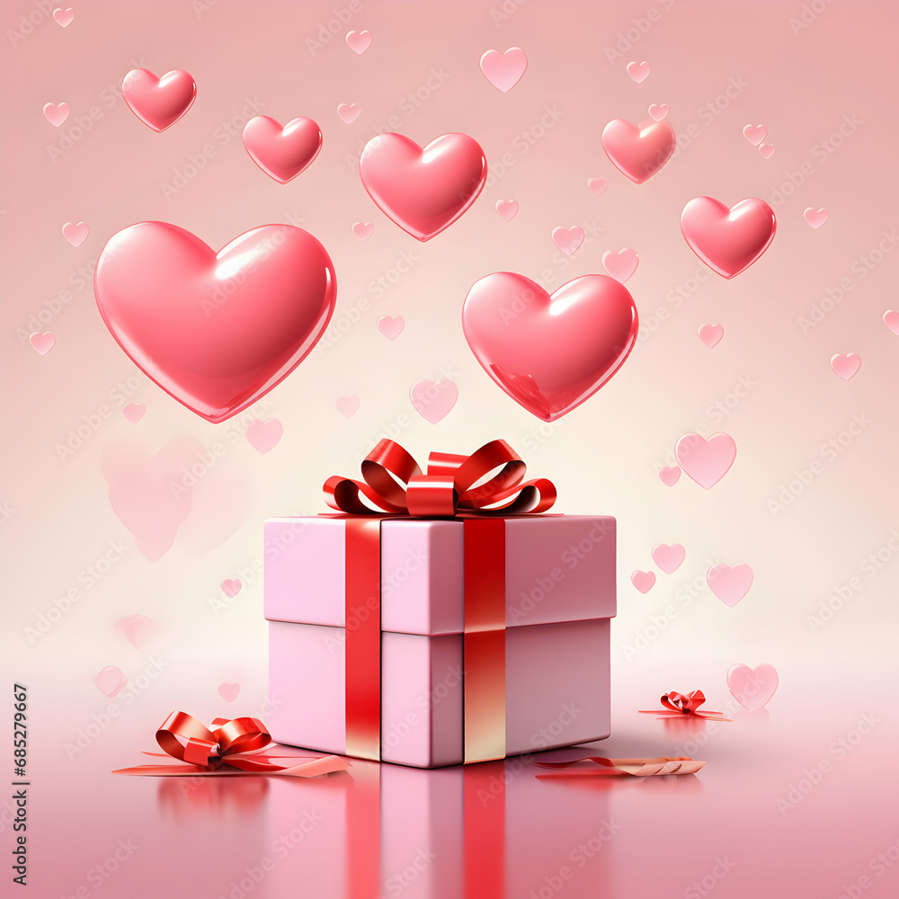 pink gift box with ribbon and heart valentine love concept on pink background happy valentine day