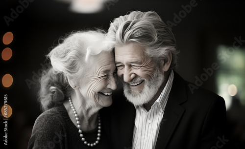 happy laughing elderly married couple, marital love preserved through time