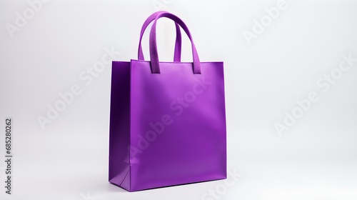 Purple Shopping Bag on a white Background with Copy Space. Template for Sales and Auctions