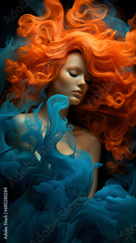 Girl with her hair in color smoke