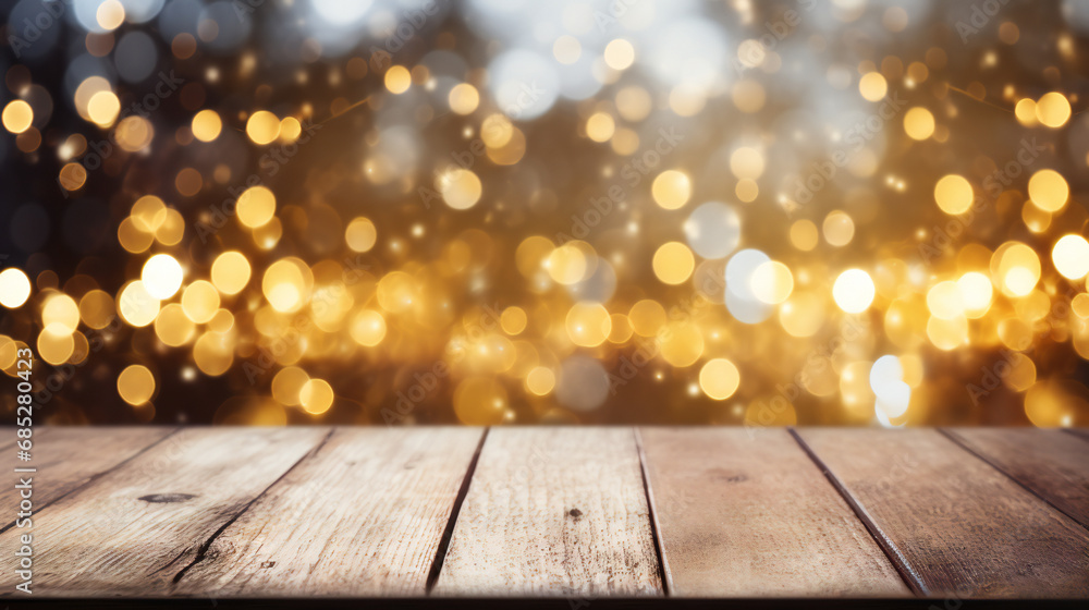 Christmas holiday background with empty wooden table, Bright color, ultra realistic Christmas holiday background with empty wooden table, Bright color, ultra realistic