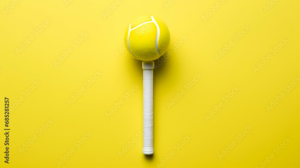 Minimal fun pop art tennis ball like candy on a stick. Minimal fun poster about sports and dessert,Generative Ai. Minimal fun pop art tennis ball like candy on a stick. Minimal fun poster about sports and dessert,Generative Ai.