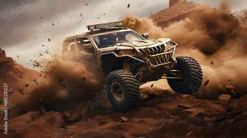 Men driving off road vehicle through extreme terrain,generated Ai.