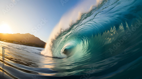 Perfect tropical blue ocean surfing wave in Sumatra,Generated Ai