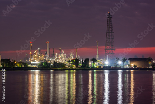 Industry Oil refinery oil and gas refinery  Business petrochemical industrial  Refinery oil and gas factory power and fuel energy  Ecosystem estates. Fuel refinery industry at morning light