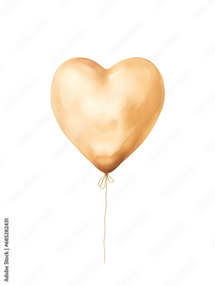 Drawing of a Heart shaped Balloon in beige Watercolors on a white Background. Romantic Template with Copy Space Drawing of a Heart shaped Balloon in beige Watercolors on a white Background. Romantic Template with Copy Space