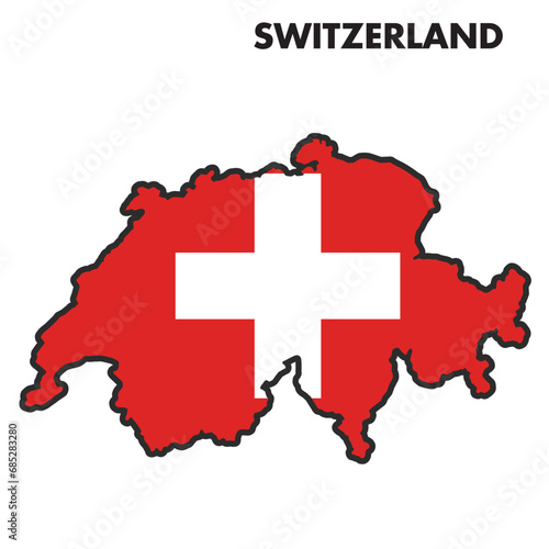 Isolated map of Switzerland with its flag Vector
