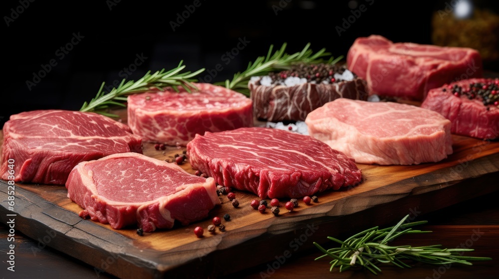 A variety of uncooked meat cuts in table UHD wallpaper A variety of uncooked meat cuts in table UHD wallpaper