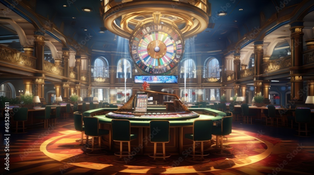 Obraz premium Casino Glamour Dynamic Roulette Table Amidst the Neon Thrill