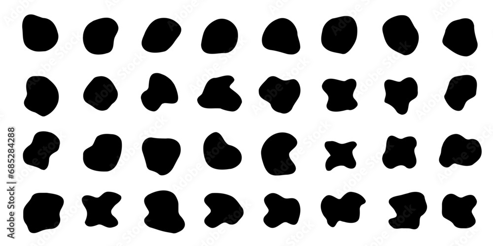 Fototapeta premium Blobs set icon. Random black cube drops simple shapes. Vector illustration
