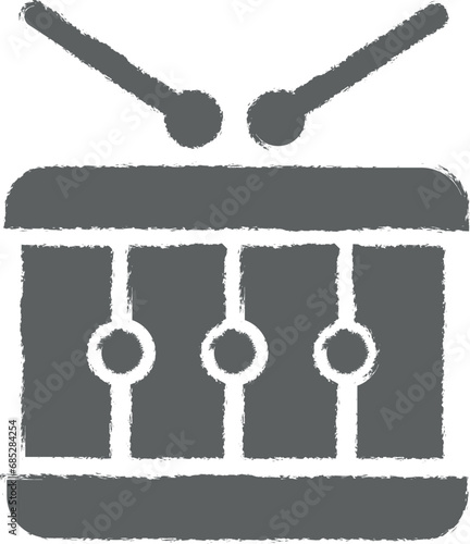 Music festival, drum, stick, musical instrument icon grunge style vector