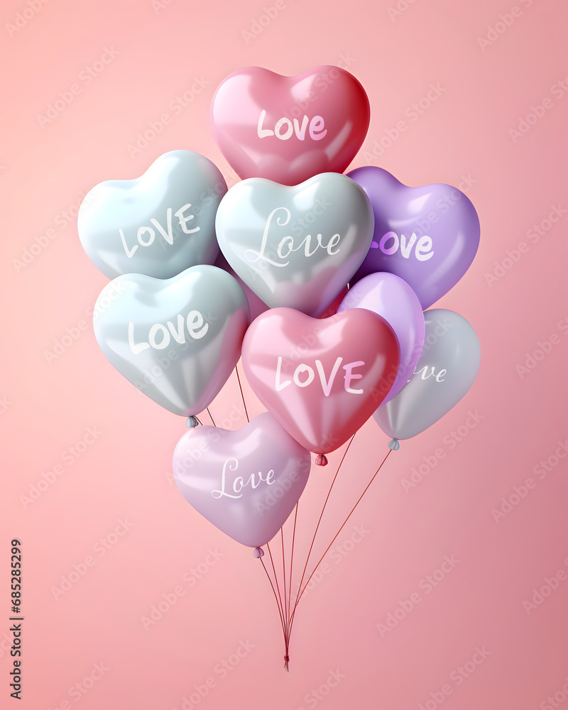 A bunch of heart shaped balloons isolated on a solid color background - Valentines Day Theme